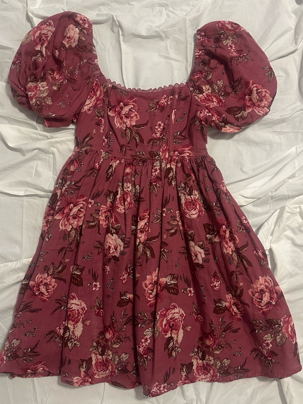 Altar'd State Mauve Floral Milkmaid Puff Sleeve Corset Dress